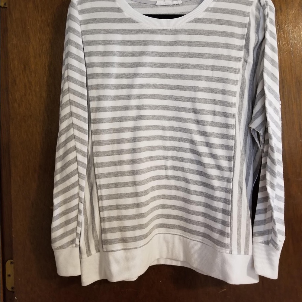 Gray and White Striped Sweater